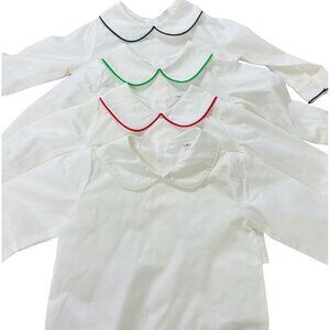 UNISEX-Long Sleeve White Cotton Shirt with Peter Pan Collar with BLACK TRIM